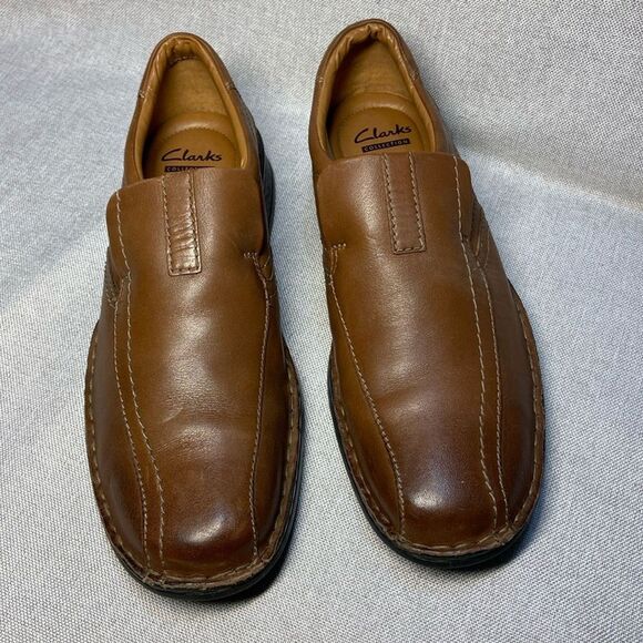 Clarks Collection Brown Soft Cushion Ortholite br Leather Loafers Size 8,5 - Picture 1 of 8